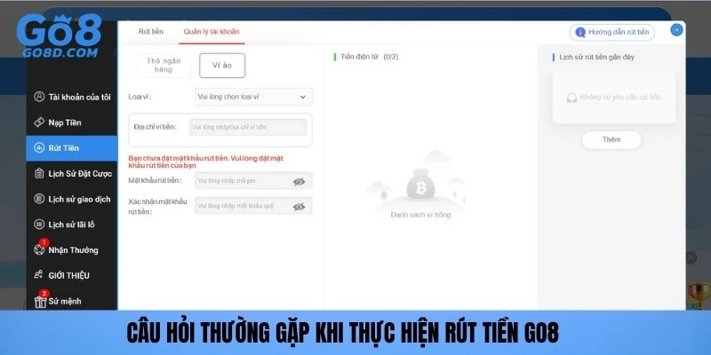 Câu hỏi thường gặp khi thực hiện rút tiền GO8